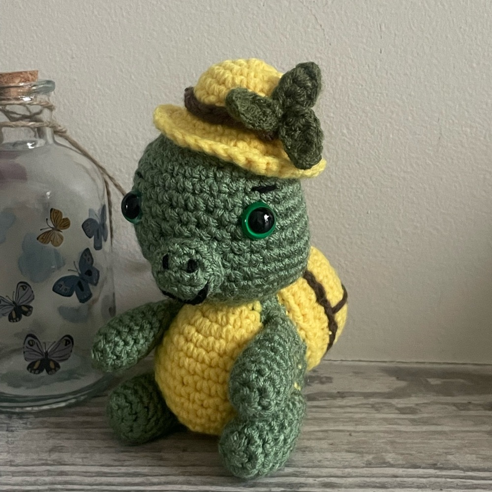 Handmade Green and Yellow Crochet Turtle Stuffed Animal